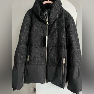 Nicole Benisti Black Tweed Down Jacket – Gold Hardware – New With Tags